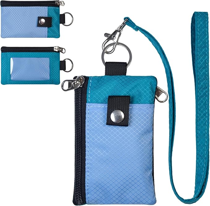 CHENSPRX Minimalist RFID Blocking Small Wallet with ID Window,WaterResistant Zip Id Case Wallet with Lanyard Keychain for Cards,Cash,Travel,Women,Men