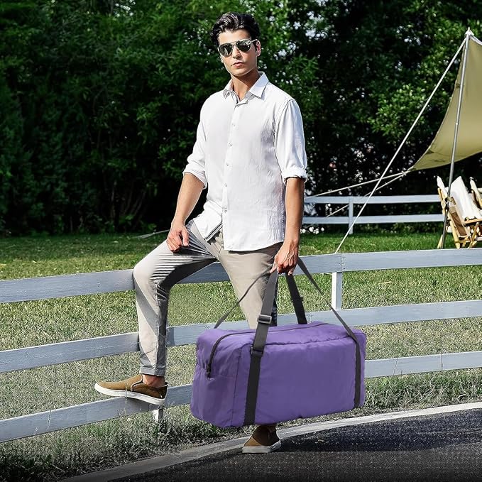 HOLYLUCK Foldable Travel Duffel Bag For Women & Men Luggage Great for Gym (Purple)