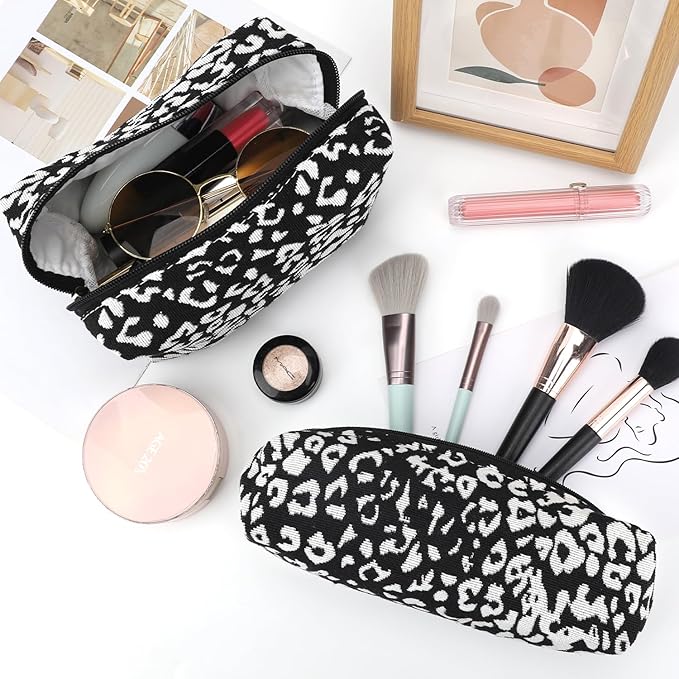 EIMMBD Makeup Bag 3 Pieces Large Capacity Cosmetic Bags Travel Toiletry Bag Organizer Cute Makeup Pouch Storage for Women(Black White)