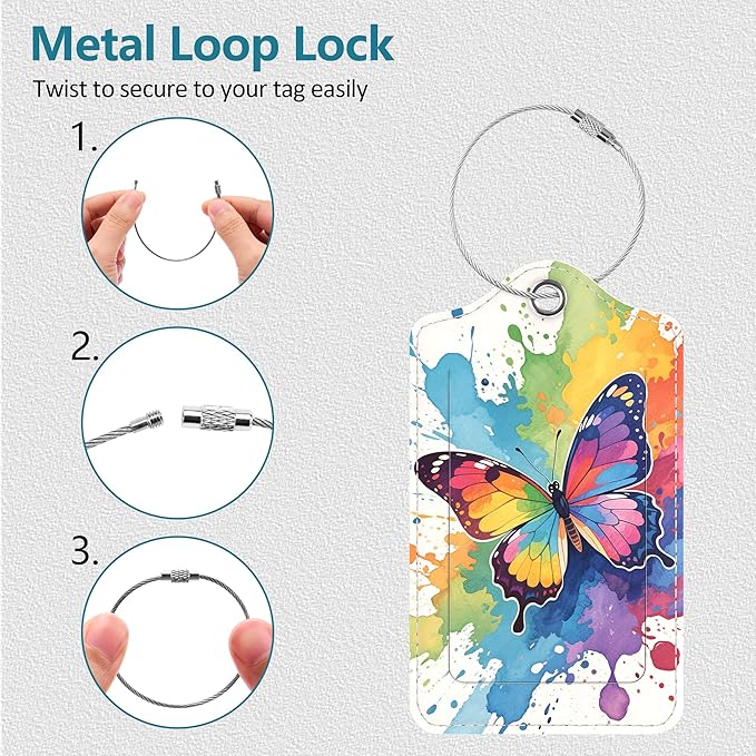 Luggage Tags for Suitcases, 2 Pack Cute PU Leather Luggage Tag TSA Approved with Stainless Steel Loop and Address Card Baggage Tag for Travel&Hotel Stays&Cruise Ships&Shipping and Mailing
