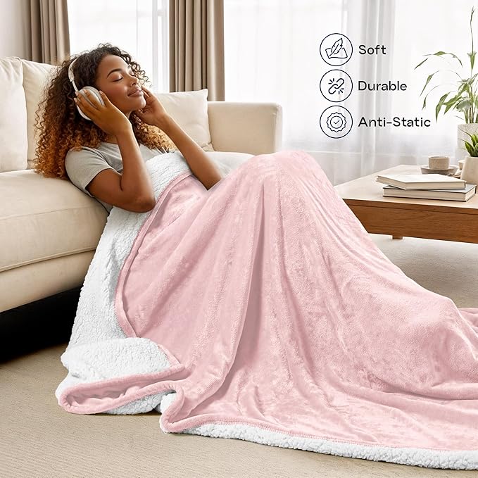 Utopia Bedding Sherpa Blanket California King Size (Pink, 102x96 Inches) - Soft Lightweight Plush Fleece Reversible Blanket for Bed, Sofa, Couch, Camping and Travel