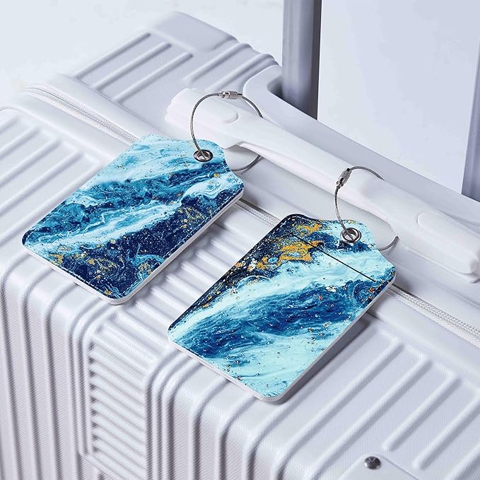 Luggage Tags for Suitcases, 2 Pack Cute PU Leather Suitcase Tag Identifiers TSA Approved with Stainless Steel Loop and Address Card for Baggage Tag for Cruise Airport Travel Essentials by Chelmon