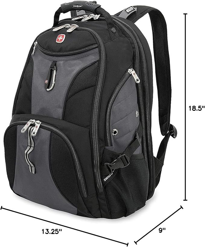 SWISSGEAR 1900 ScanSmart TSA Laptop Backpack Fits 17 Inch Laptop with RFID Protection and Tablet Pocket, Grey/Black, 19-Inch