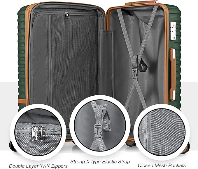 Joyway Luggage Set 3 Piece Suitcase Sets with Spinner Wheel,Hardside Expandable Travel Laggage with TSA Lock (13/20/24/28 Green brown