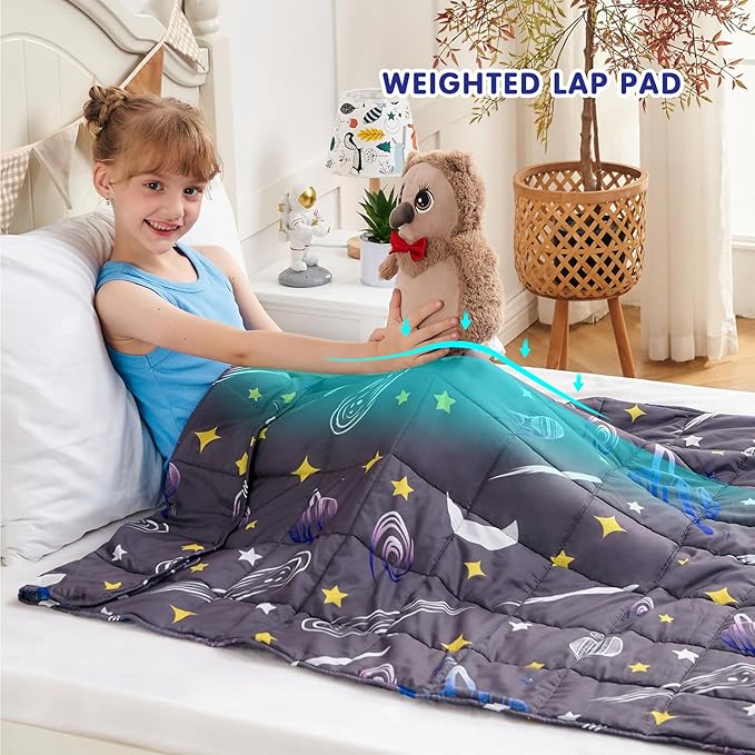 yescool Star Weighted Blanket 3 Pounds Cooling Weighted Lap Blanket, Galaxy Moon Heavy Blanket for Sleeping, Weighted Throw Blanket Gifts for 20-40lbs, 36"x48"