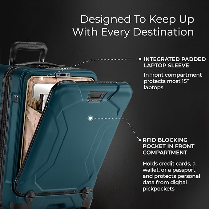 Briggs & Riley Domestic 22" Carry On Spinner - Luggage for Travel, Suitcases with Wheels, Hardside Rolling Bag for Men & Women, Self-Repairing Zipper - Torq Collection, Ocean