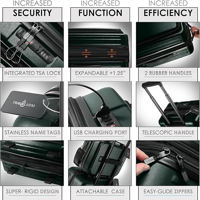 Hard Shell Luggage Sets with Spinner Wheels 4 Piece, Expandable Large Suitcases with TSA Lock, Travel Large Suitcase Set, Green Luggage Set