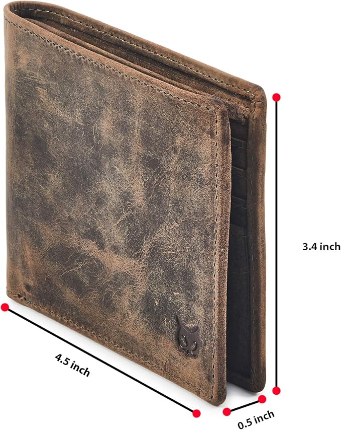 Real Leather Mens Bifold Wallet RFID Blocking Slim Minimalist Front Pocket - Thin & Stylish with ID Window in Gift Box (Crazy Horse, Moss)