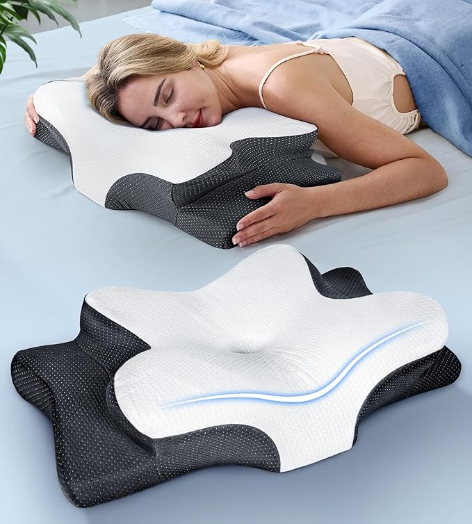 Ultra Pain Relief Cooling Pillow for Neck Support, Adjustable Cervical Neck Pillow Cozy Sleeping, Odorless Ergonomic Contour Memory Foam Pillows, Orthopedic Bed Pillow for Side Back Stomach Sleeper