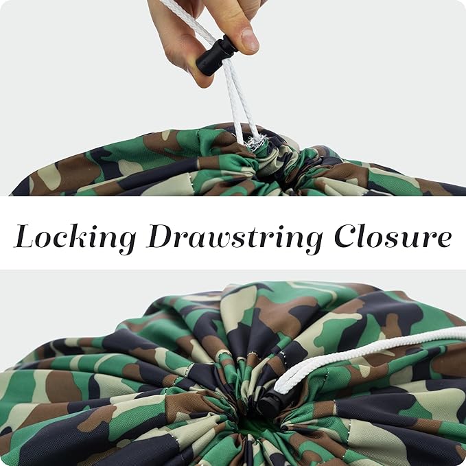 Nylon Laundry Bag - Locking Drawstring Closure and Machine Washable. These Bags will Fit a Laundry Basket or Hamper and Strong Enough to Carry up to Three Loads of Clothes. (Camouflage)