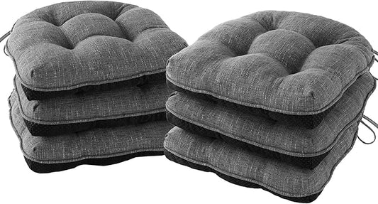 Chair Cushions for Dining Chairs Set of 6, Kitchen Chair Cushions, Chair Pads with Ties and Non Slip Backing, Tufted Memory Foam Seat Cushion 6 Pack, 15.5" x 15.5" x 4", Dark Gray