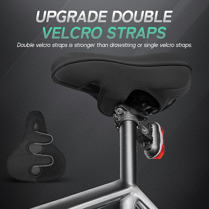 MEENCOOL Bike Seat Cushion - Gel Padded Bike Seat Cover for Men Women Comfort, Adjustable Velcro Secure Bicycle Seat Cushion Compatible with Peloton, Indoor & Outdoor Bicycle Seat(11"x7")