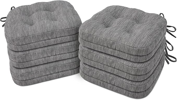 Shinnwa Dining Chair Cushions Set of 6, Dual-Layer Memory Foam Kitchen Chair Cushions, Patented Design Seat Pads with Ties, 16.5 x 16.5 x 3.5in, 6 Pack, Grey