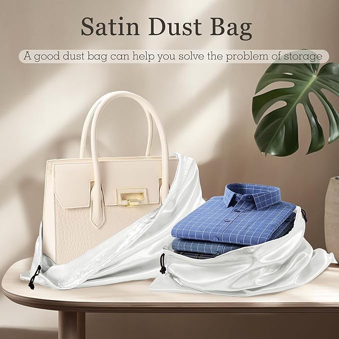 Vonty 3 Pack Silky Dust Bags for Shoes and Purses, Satin Drawstring Bag for HandBags Boots - White Shoe Bag Silk Dust Cover Bag Protector Travel Storage Pouch(23.6 x 19.6 In)