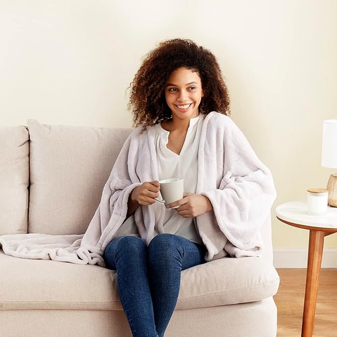 Berkshire Blanket Primalush™ Wearable Blanket, Cozy Loungewear Pocketed Plush Cape Wrap for Adults & Teens(Moonbeam, One Size 58"X64")