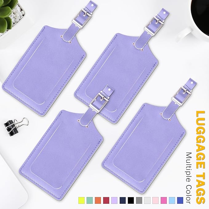 Travelambo Luggage Tags for Suitcases PU Leather Travel Tags Bag Tags Privacy Protection Travel Essentials