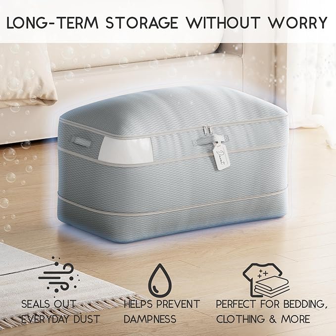 Compression Storage Bags for Comforters - 4 Pack Long Large 100L Compression Bags, 3-Layer Washable Ultra Space Saving Self Comforter Storage Bag for Blankets, Sheets, Clothes, Gray