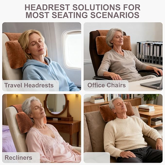 Recliner & Armchair Headrest Pillow - Non-Slip Velvet Cushion for Neck Support & Pain Relief, Brown