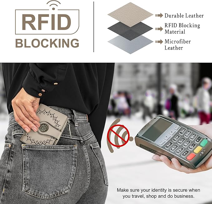 Tipmile Small Wallet for Women Bifold RFID Blocking Card Holder Leather Wallets with Zipper Coin Pocket