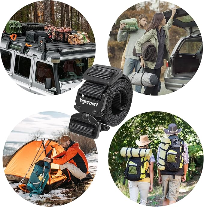 Vigorport Utility Straps Quick Release Nylon Backpack Accessory Bag Strap,Adjustable for Hiking,Travel,Outdoor Sports-4 Pack (Black-Metal Buckle, 1" W-48 L)