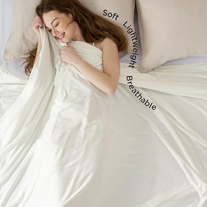 Bedsure Off White Cooling Blanket Twin XL for Hot Sleepers - Summer Cold Blanket with Rayon Derived from Bamboo for Twin Size Bed, Ice Cool Cold Lightweight Arc-Chill Thin Summer Bedding, 60x90