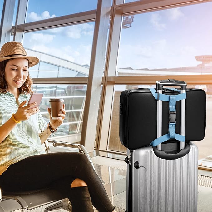 Luggage Strap, FINPAC Bag Bungee Suitcase Adjustable Elastic Strap Belt Travel Accessories with Anti-Pinch Buckle, Easy to Travel, Long Use Life (Sandy Wave)