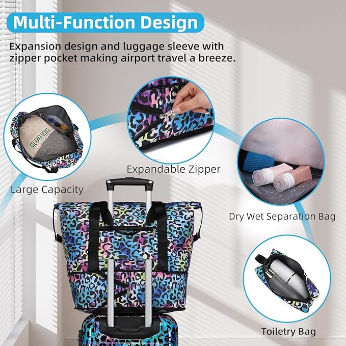 LARVENDER Luggage Sets 6 Piece, Expandable Luggage Hardside PC+ABS Leopard Suitcase Sets with Spinner Wheels TSA Lock, Lightweight Rolling Suitcase for Men and Women, Leopard Multicolor