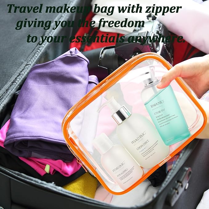 6 Pieces Clear Makeup Bags Bulk, TSA Approved Toiletry Bag PVC Cosmetic Toiletries Pouch with Zipper, Waterproof Vinyl Plastic Organizer Case for for Women Carry-on Travel Essentials (Multicolor-2)