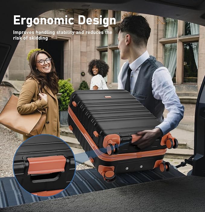 Carry on Luggage Set, 22x14x9 airline approved 100% PC hardshell, Lightweight TSA Locks Quiet Spinner Wheels Durable Zipper, Travel Luggage for Men Women, Y02 Black (20"/DB/TB) Slightly Small