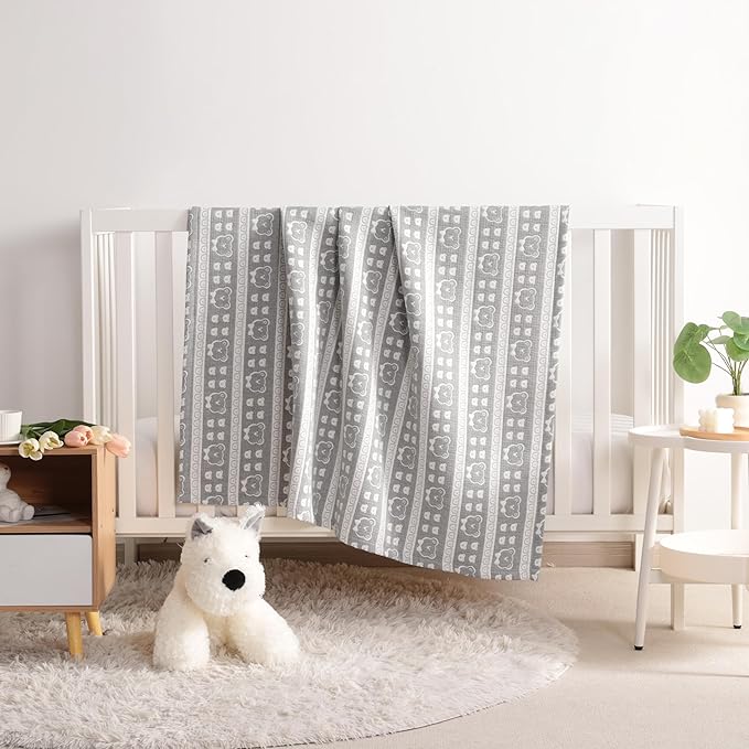 NTBAY 3 Layer Muslin Cotton Toddler Blanket, Jacquard Reversible Nursery Bed Blanket, Super Soft and Thermal for All Seasons, Decoration Gift, 30"x40", Dark Grey Bear