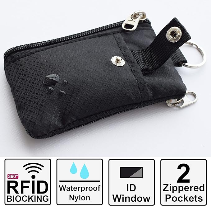 CHENSPRX Minimalist RFID Blocking Small Wallet with ID Window,WaterResistant Zip Id Case Wallet with Lanyard Keychain for Cards,Cash,Travel,Women,Men