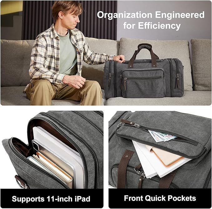 Canvas Expandable Duffle Bag for Men Traveling, Luggage Travel Bag Weekender Overnight Bag,Mens Gym Carry on Duffel Bags