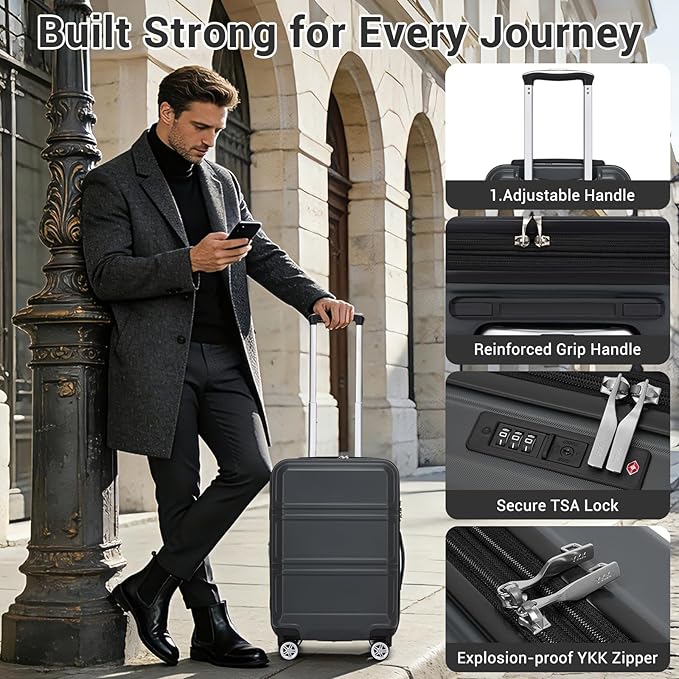 Kono Carry On Luggage 22x14x9 Airline Approved with Spinner Wheels,Lightweight PC+ABS 20 Inch Luggage with TSA Lock,Expandable Hard Shell Carry On Suitcases for Men Women,Grey
