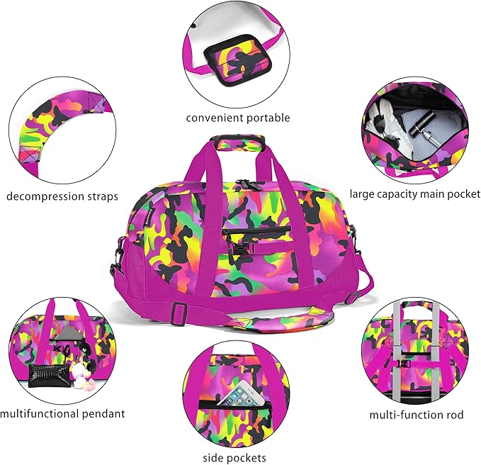 Stumdo Kids Overnighter Duffel Bags for kids, Carry-On Size & Ideal for School Practice or Overnight Travel Weekender Tote for Travel Gym Sport bag for Boys & Girls (11fghong)