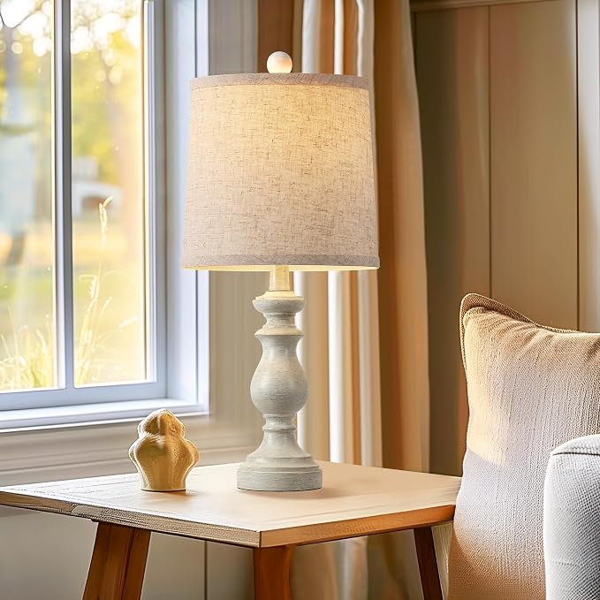Traditional Table Lamp Set of 2, Rustic Farmhouse Table Lamps for Living Room Bedroom, 22" Bedside Desk Lamps Vintage Nightstand Lamps with Linen Shades, Antique White