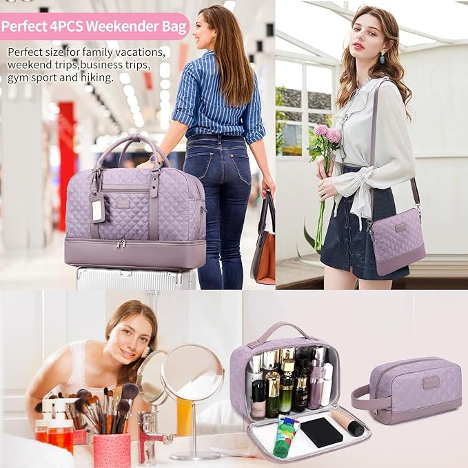 Wogarl Weekender Bags for Women Large Overnight Bag Weekend Travel Duffel Bag Carry on Shoulder with Shoe Compartment Toiletry Bag for Travel Business Gym