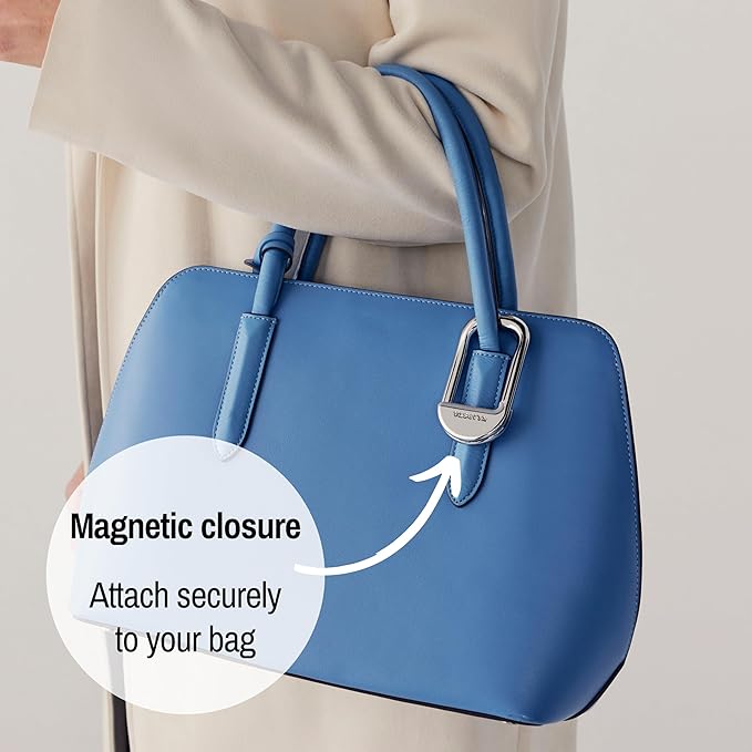 FLIP Purse Hook for Table – Foldable Bag Hook | Portable Purse Hanger & Holder for Desk | Magnetic Closure | Holds 50 lbs | Gift for Women, Silver