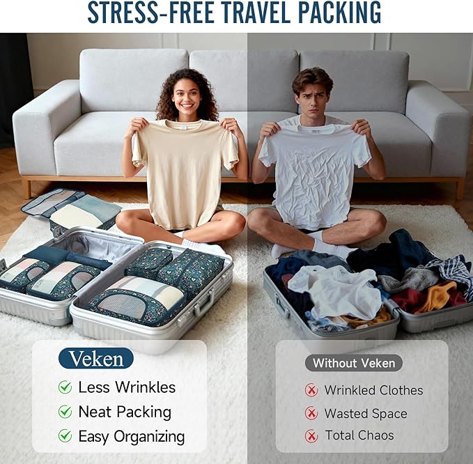 Veken 10 Set Packing Cubes for Travel Essential, Suitcase Organizer Bags in 4 Sizes, Carry-On Luggage Accessories with Large Laundry & Hanging Toiletry Bag, Must-Have for Airplane, Road Trip & Camping
