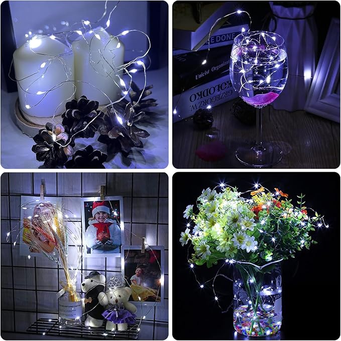 50 Pack White Fairy Lights Battery Operated, 7ft 20 LED Mini String Twinkle Lights for Christmas Halloween Easter Mason Jars Centerpiece Table Decorations (50, White)