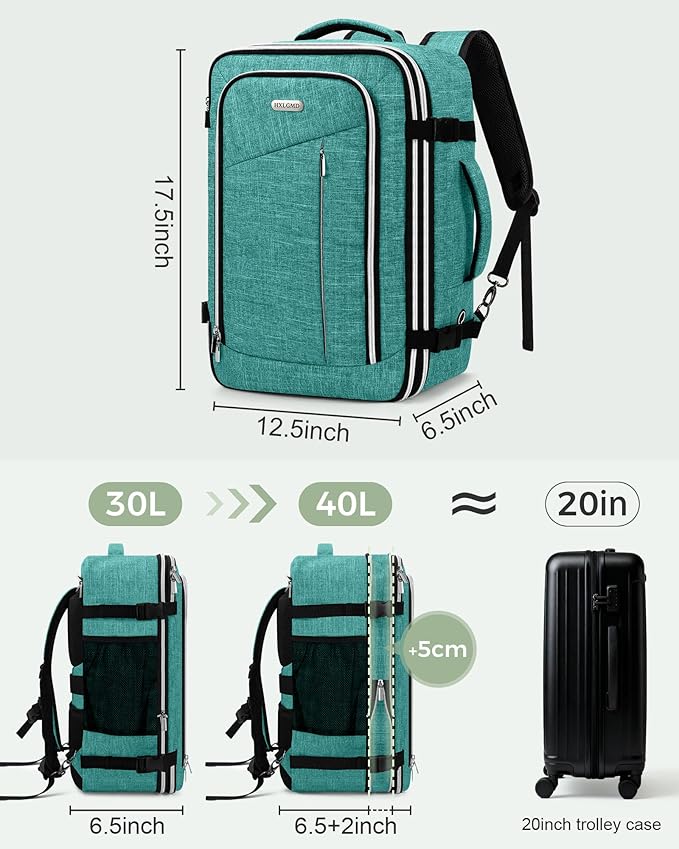 Travel Carry On 17.5" Laptop Expandable Backpack for Men Women, Personal Item Bag Waterproof Airline Approved with USB Charging Hole 3 Packing Cubes, Large Weekender Daypack Business Luggage Suitcase