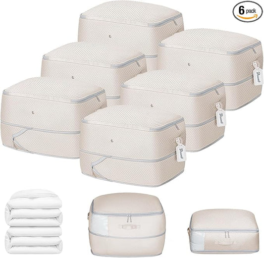 DIMJ Comforter Storage Bag 6 Pack - Blanket Storage Organizer Compression Bags, Large Capacity Ultra Space Saving Self Compression Organize for Bedding, Pillow, Duvet, Sheet Storage with Zipper Window