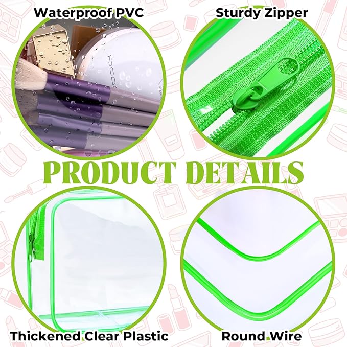 6 Pieces Clear Makeup Bags Bulk TSA Approved Toiletry Bag for Travel PVC Waterproof Clear Cosmetic Pouch with Zipper for Men and Women Carry-on Travel Essentials (Green)