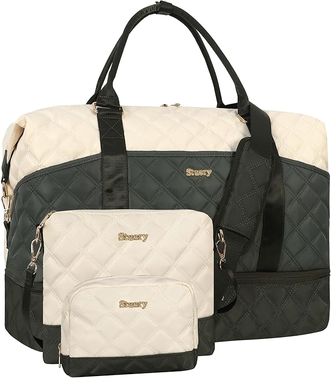Weekender Bag, Large Travel Duffel Bag for Women, Carry on Overnight Bag with Shoe Compartment and Toiletry Bags