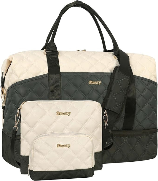 Weekender Bag, Large Travel Duffel Bag for Women, Carry on Overnight Bag with Shoe Compartment and Toiletry Bags