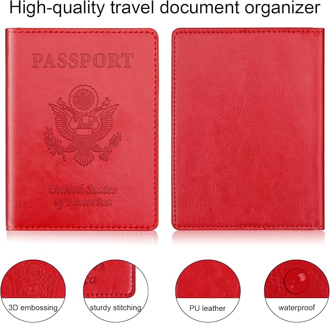 Sky Blue & Red Passport Holder Wallet Cover Case for Family Women Men, Cruise Essentials Travel Must Haves Passport Book Protector