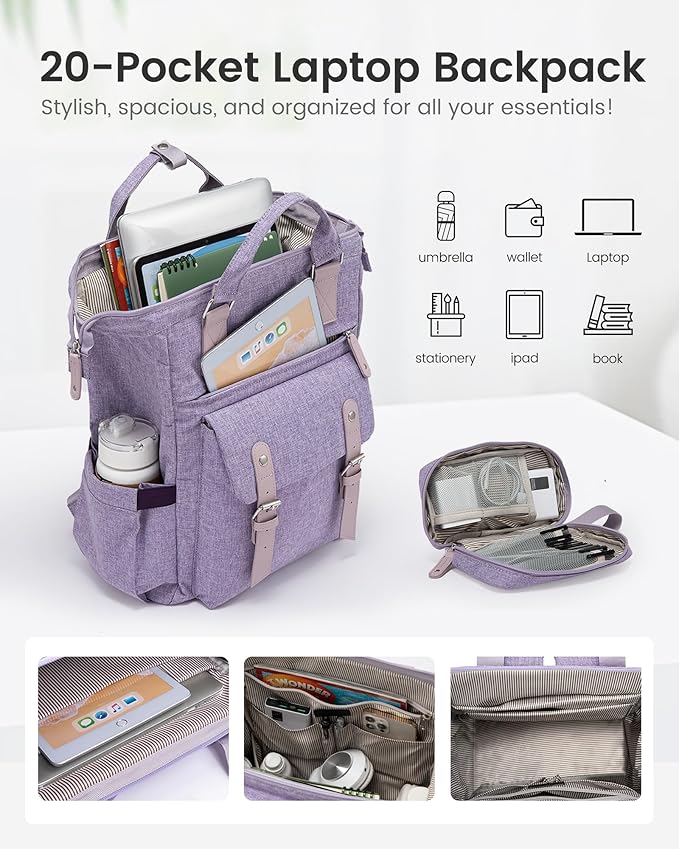 LOVEVOOK Laptop Backpack for Women, 17.3 Inch Teacher Nurse Bag Work Travel Computer Backpacks Purse, College Bookbag for School, Water Resistant Daypack