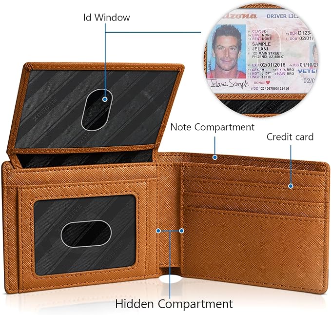 RUNBOX Wallet for Men Slim Rfid Leather 2 ID Window With Gift Box | Slim, Rfid, 2 ID Window, With Gift Box, Slim, Rfid