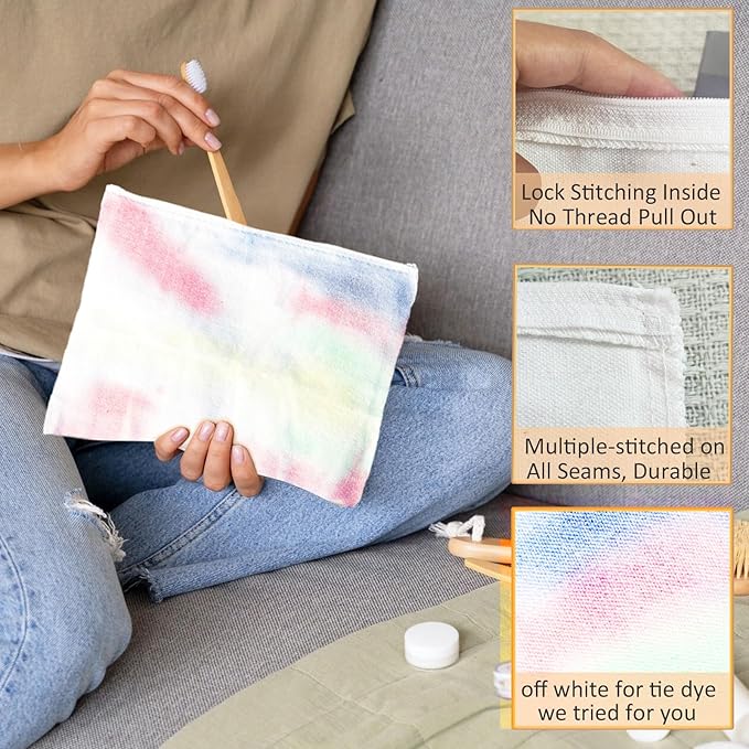 Koolmox Canvas Pouch with Zipper, Cotton Pouch Bulk 20-Pack Colorful Heavy Duty Plain Cosmetic Poches Makeup Pouches Pencils Stationery Bag Purses, Tie Dye, Ironing Decorating Diy Creations Pouches