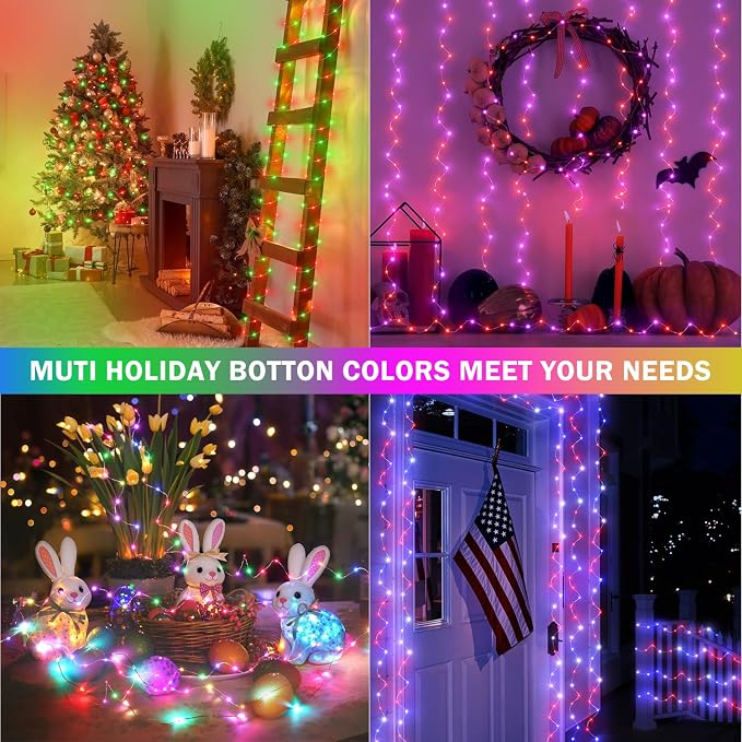 50FT 150 LED Fairy Lights Plug in, 30V 24 RGB Colors+Warm White Color Changing Twinkle Lights, 150 Lighting Modes Timer with Remote for Bedroom Trees Garden Party Wedding DIY Décor