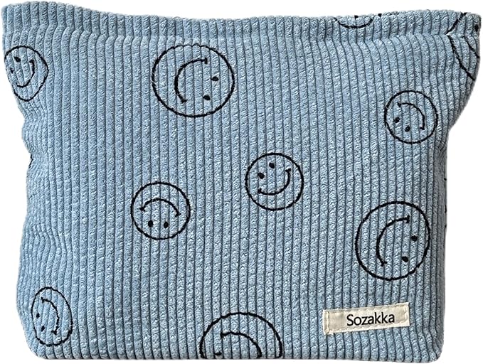 Cosmetic Bags for Women - Corduroy Cosmetic Bag Aesthetic Women Handbags Purses Smile Dots Makeup Organizer Storage Makeup Bag Girls Case Bags (A-Blue)
